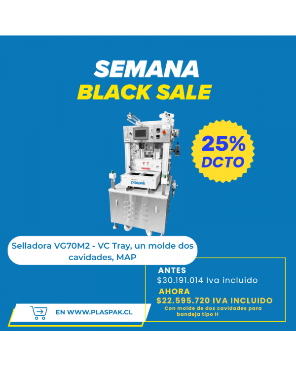 Selladora VG70M2 - VC Tray, un molde dos cavidades, MAP