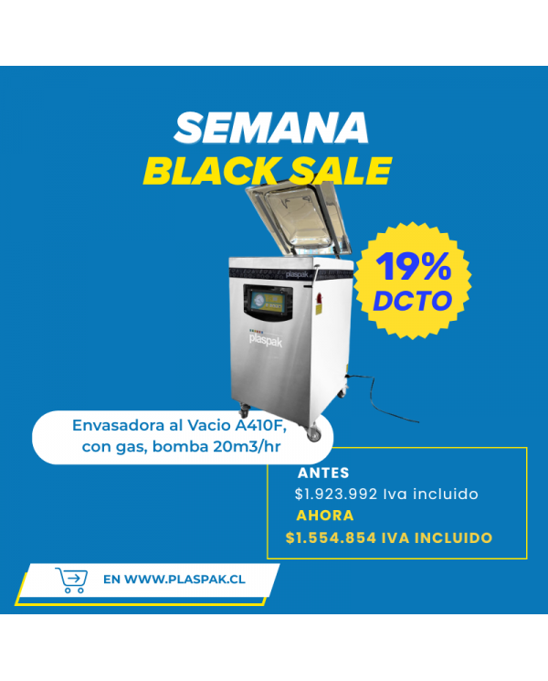 Envasadora al vacío de gabinete con inyección de gas. Modelo A410F